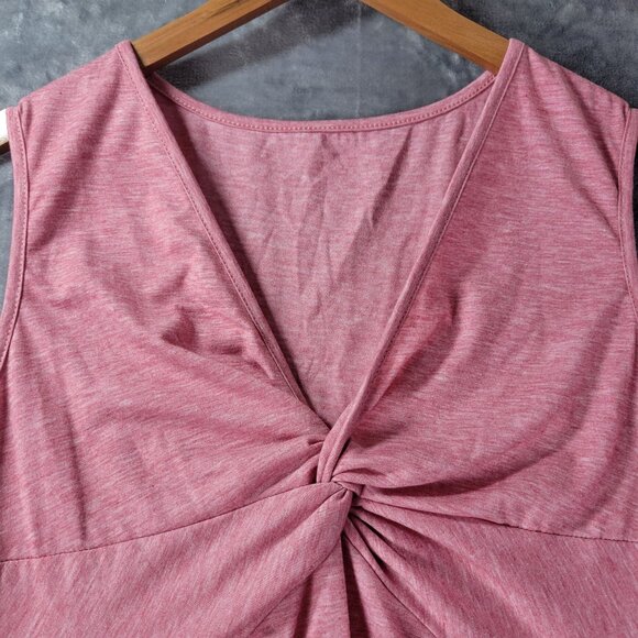Womens XL Sleeveless Red Polyester Twist Front Gathered Waist Y2K Babydoll Top - Picture 6 of 8